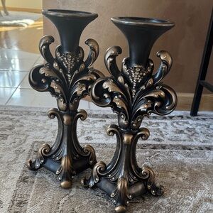 Elegant Bronze and Gold Candle Holders